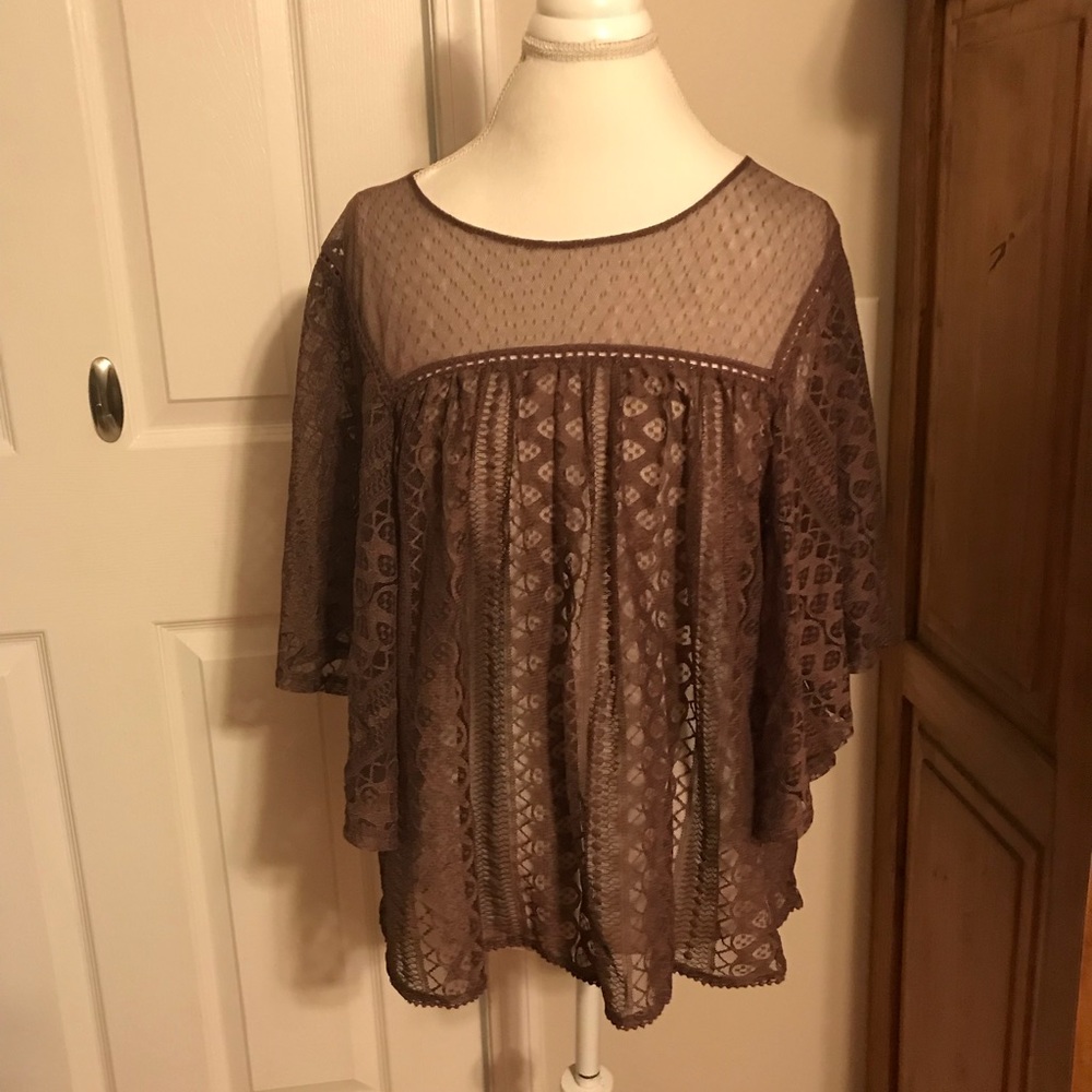 Sheer mocha dress blouse
